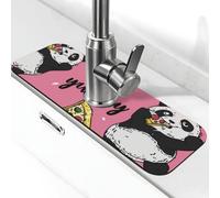 The Panda is Eating Tapis de robinet à pizza pour évier de cuisine, tapis de séchage super absorbant pour évier de cuisine, salle de bain, café, bar, cadeau décoratif (38,1 x 14 cm)