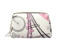 The Paris Tower and A Bicycle Leather HandHeld Trousse de maquillage à fermeture éclair Sac de rangement Portable Rouge à lèvres Trousse de toilette, blanc, Taille unique