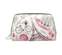 The Paris Tower and A Bicycle Trousse de maquillage en cuir PVC Pochette de voyage Organiseur de toilette, doré, One Size