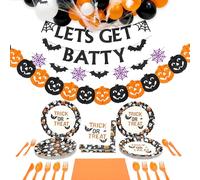 The Party Penguin Lot de 122 fournitures de fête d'Halloween jetables | Décorations d'Halloween effrayantes pour tours ou friandises, maison hantée, sculpture de citrouille et célébrations en classe