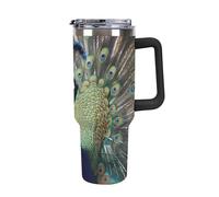 The Peacock Cup Bouteille d'eau de grande capacité 1180 ml isotherme sous vide à double paroi avec poignée et paille isothermes