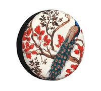 The Peacock Is On The Red Tree Housse de pneu de secours étanche à l'eau et à la poussière Ajustement universel pour remorque, camping-car, SUV, camion, camping-car 35,6 cm