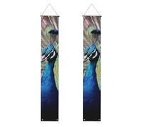 The Peacock Lot de 2 bannières de porche à suspendre pour porte d'entrée Motif paon Inscription Happy Birthday Décoration intérieure et extérieure
