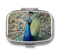 The Peacock Pilulier avec 2 compartiments en métal portable pour sac à main et voyage, pilulier compact et suppléments d'huile de poisson et vitamines