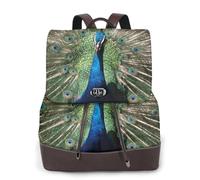 The Peacock Print Sac à dos imperméable antivol léger en cuir PU tendance pour femme Sac à bandoulière en nylon Sac à dos d'école Sac à dos de voyage, Noir , Taille unique