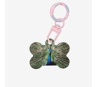 The Peacock Printing Plaque d'identification double face en forme d'os de chien avec porte-clés pour animaux de compagnie