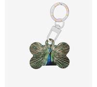 The Peacock Printing Plaque d'identification double face en forme d'os de chien avec porte-clés pour animaux de compagnie