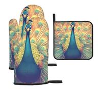 The Peacock Spreads Its Tail Heat Resistant Colorful Kitchen Gloves Hot Pads Hot Pads Cute Baker, Kitchen Gifts for Cooking Lover Cook Mom