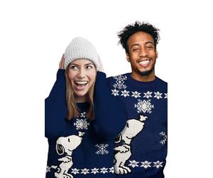 The Peanuts Pull de Noël unisexe - Snoopy Winter Strick Pull Pull Ugly Christmas Sweater Noël pour hommes et femmes Bleu, bleu, X-Large