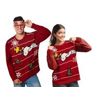 The Peanuts Pull d'hiver unisexe Snoopy Hiver Pull tricoté Sweat-shirt moche pour homme et femme Rouge, S