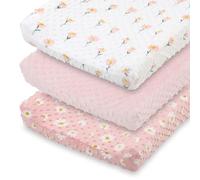 The Peanutshell Housses de matelas à langer pour fille, draps de table à langer Minky pour filles, décoration de chambre d'enfant, tournesol bohème, marguerite