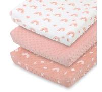 The Peanutshell Housses de matelas à langer pour fille, draps de table à langer Minky rose pour filles, décoration florale bohème arc-en-ciel