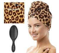 THE PERFECT HAIRCARE Serviette Capillaire Ultra Fine en Microfibre Turban Anti-Frisottis à Séchage Rapide avec Une Brosse Wet/Dry pour Cheveux Humides ou Sèches