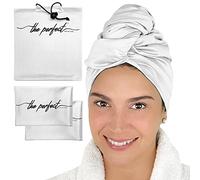 THE PERFECT HAIRCARE Serviettes pour Cheveux bouclés ou raides - idéales par la Méthode Curly Girl - 1 Serviette Turban (102 x 70cm) Plus 2 Serviettes Petites (70 x 38cm) Blanc