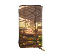 The Pig is Sleeping. Portefeuille long en cuir à motifs (19,1 x 10,4 cm) | Compartiment multifonction extra large | Cadeau idéal