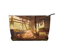 The Pig is Sleeping. Trousse de toilette de voyage en velours côtelé imprimée, grande capacité, imperméable, sac de rangement, Noir , Taille unique