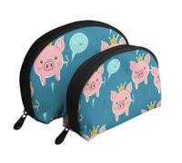The Pig with The Crown Lot de 2 trousses de maquillage portables Motif cochon, blanc, Taille unique