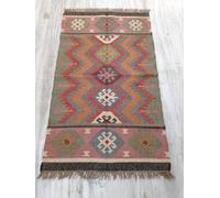 THE PIKKU INTERNATIONAL - Tapis de sol Kilim en laine et jute respectueux de l'environnement - Fibres naturelles tissées à la main - Tapis rustique moderne pour salon - 240 x 360 cm
