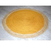THE PIKKU INTERNATIONAL Tapis en jute tressé à la main rond style ferme, pour salon, couloir, (jaune et beige, 150 x 150 cm)