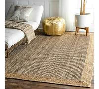 THE PIKKU INTERNATIONAL - Tapis rectangulaire en jute naturelle tressé à la main Boder de style rustique pour salon, couloir, cuisine, chambre à coucher, 240 x 360 cm, gris avec beige