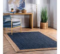 THE PIKKU INTERNATIONAL - Tapis rectangulaire en jute naturelle tressé à la main Boder de style rustique pour salon, couloir, cuisine, chambre à coucher, 240 x 330 cm, bleu et beige