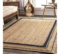 THE PIKKU INTERNATIONAL - Tapis rectangulaire en jute naturelle tressé à la main - Tapis rustique tressé à la main - Pour salon, couloir, cuisine, chambre à coucher - Beige avec rayures noires - 60 x