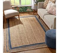 THE PIKKU INTERNATIONAL - Tapis rectangulaire en jute naturelle tressé à la main - Tapis rustique tressé à la main pour salon, couloir, cuisine, chambre à coucher, 180 x 300 cm, beige avec rayures