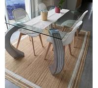 THE PIKKU INTERNATIONAL - Tapis rectangulaire en jute naturelle tressé à la main - Tapis rustique tressé à la main - Pour salon, couloir, cuisine, chambre à coucher - Beige avec rayures blanches - 240