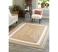 THE PIKKU INTERNATIONAL - Tapis rectangulaire en jute tissé à la main beige avec bordure blanche pour couloir (150 x 200 cm)