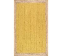 THE PIKKU INTERNATIONAL Tapis rectangulaire tressé à la Main en Jute Jaune avec Bordure Beige, Aspect Rustique (60 x 110 cm)