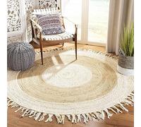 THE PIKKU INTERNATIONAL Tapis rond en coton et jute tressé à la main de style bohème pour salon, couloir, salon (couleur 1, 120 x 120 cm)