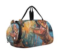 The Planets Hit The Dinosaurs Sac de sport léger pour enfants avec compartiment à chaussures pour la plage, la natation, la piscine et les sports