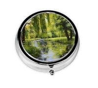 The Pond Printing Mini Pilulier Rond WZYWHJ Willow Trees by The Pond Printing Petite et Portable avec cloisons pour le stockage des médicaments pour Voyage et usage quotidien