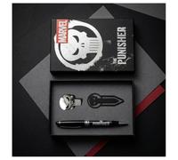 The Punisher Marvel Set de stylos premium pour adultes et jeunes - Comprend un stylo noir, une broche métallique tête de mort et un marque-page, licence officielle, cadeau pour le bureau et la lecture