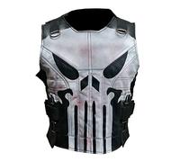 The Punisher Skull Design Gilet en cuir noir pour homme | Frank War Zone Tactical Style, Design 1 - Noir - Similicuir, XL