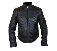 The Punisher Skull Design Vintage Café Racer Cuir Noir | Frank War Zone Veste de motard en cuir, Noir - Cuir véritable., L