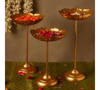 The Purple Tree Urli Lot de 3 magnifiques bols décoratifs fabriqués à la main avec supports pour fleurs flottantes et bougies chauffe-plat, 30 cm