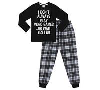 The PyjamaFactory Pyjama long tissé avec inscription « I Don't Always Play Video Games I Yes I Do », Noir , 15-16 ans