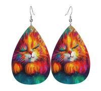 The Quiet Sleeping Cat Boucles d'oreilles en cuir en forme de larme pour femme - Boucles d'oreilles pendantes légères en PVC avec crochets en argent 925, imprimés double face | Cadeau hypoallergénique