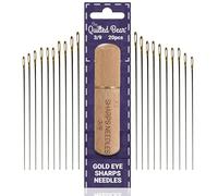 The Quilted Bear Aiguilles Couture pointues à oeil d'or 3/9-20 Aiguilles à Coudre Manuelles Sharps à pointe acérée dans un étui en bois gravé de première qualité pour la couture (Tailles 3/9)