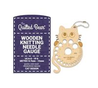 The Quilted Bear Jauge aiguille à tricoter en bois - Mesureur d'aiguille à tricoter pour des mesures précises avec des tailles métriques et impériales de 0,7mm à 15mm dans motifs amusants (Chat)