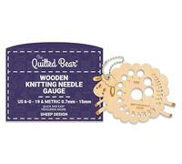 The Quilted Bear Jauge aiguille à tricoter en bois - Mesureur d'aiguille à tricoter pour des mesures précises avec des tailles métriques et impériales de 0,7mm à 15mm dans motifs amusants (Mouton)