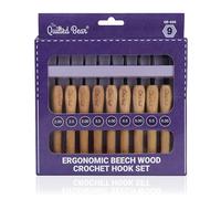 The Quilted Bear Set de crochets en bois de hêtre - Lot de 9 kit crochet ergonomique avec poignées en bois de hêtre et têtes de crochet en acier durable (2 mm - 6 mm)
