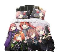 The Quintessential Quintuplets Parure de lit 3 pièces avec housse de couette et taie d'oreiller Motif Nakano Ichika/Nakano Nin Anime 3D pour adolescents et adultes Lit simple/double/king size