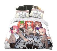 The Quintessential Quintuplets Parure de lit 3 pièces avec housse de couette et taie d'oreiller Motif Nakano Ichika/Nakano Nin Anime 3D pour adolescents et adultes Lit simple/double/king size