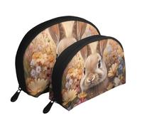 The Rabbit in The Flowers Trousse de toilette de voyage 2 pièces Portable Shell, blanc, Taille unique