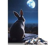 The Rabbit Stares The Moon Puzzle 1000 Pieces Cadeau Unique Jeu Éducatif Challenge Toy À De Qualité Supérieure Peinture Art pour Adultes Enfants 1000pcs (75x50cm)