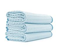 The Rag Company - Dry Me A River - Mélange Professionnel coréen 70/30, Tissage gaufré, Serviettes de séchage et de Nettoyage, Bords en Daim Doux, 390 g/m², 40,6 x 61 cm, Bleu Clair (Lot de 3)