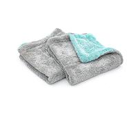 The Rag Company - The Liquid8r - Absorbent 70/30 Blend Microfiber Drying Towel for Cars, Trucks, SUVs, Safe for Detailing + Scratch Free, Twist Loop, 1100gsm, 16in x 16in, Aqua Blue/Grey (2-Pack)