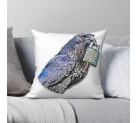 The Raven And His Lock Taie d'oreiller carrée en polyester et lin avec fermeture éclair imprimée